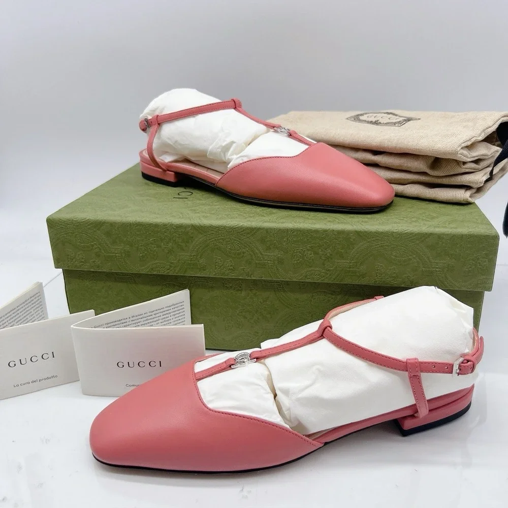GUCCI Womens Ballet Flat DOUBLE G INTERLOCKING LOGO Slingback Pink Leather EU 36 - Picture 2 of 14